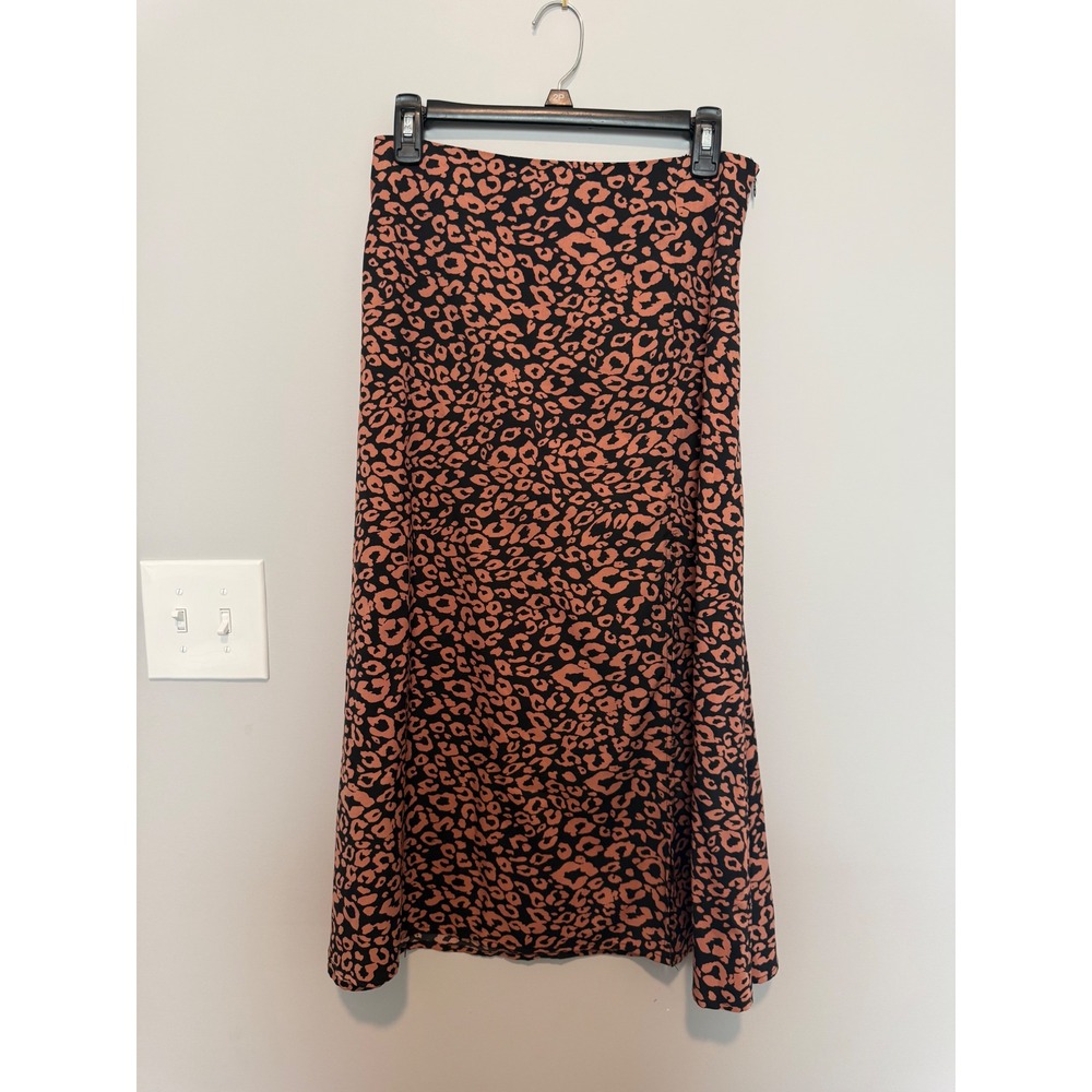 Leopard Print Midi Skirt Pink Black High Waisted A-Line Animal Print Skirt